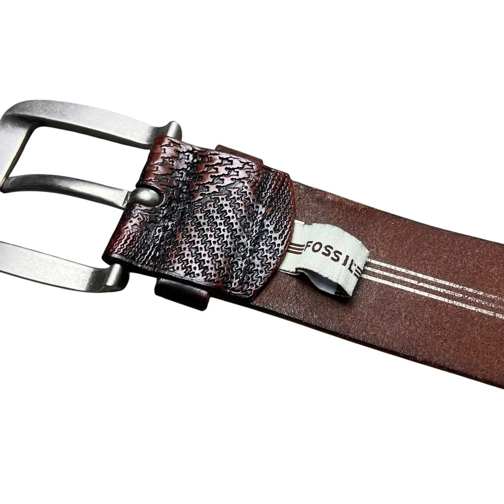 Fossil‎ Mens Brown Textured Genuine Leather Belt Size 32 MB663520132